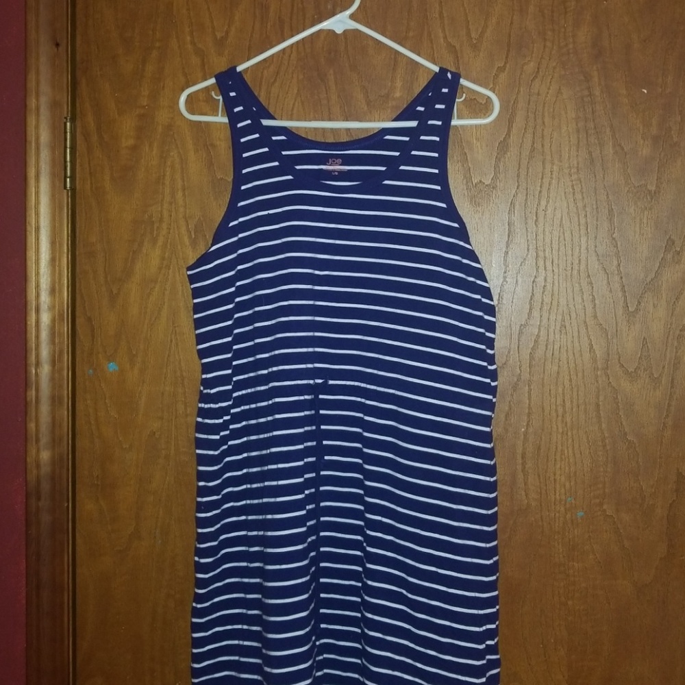 Blue and white striped dress